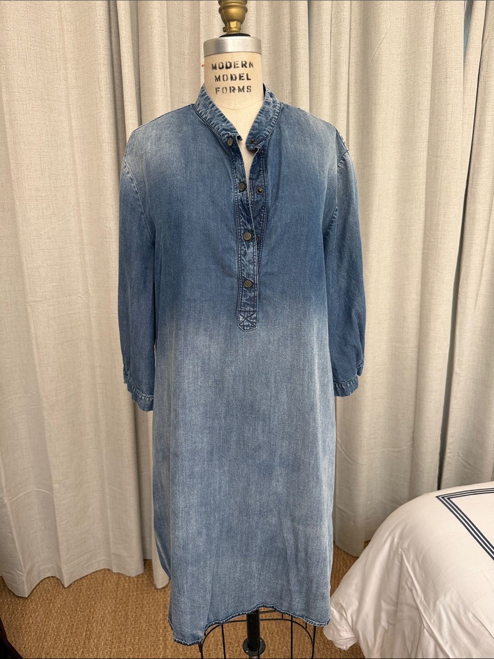 European Culture Washed Denim Dress in Light Blue